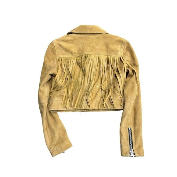 All Saints Tassel Fringe Cropped Genuine Suede Leather Biker Jacket sz 2 US - Picture 9 of 16